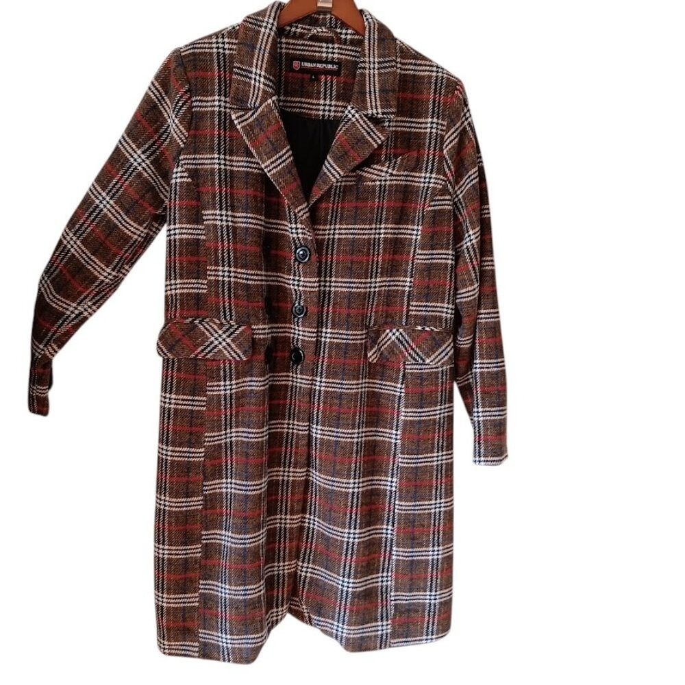 Urban Republic Women's Plaid‎ Coat Size Large Fall/ Winter Coat Academia core